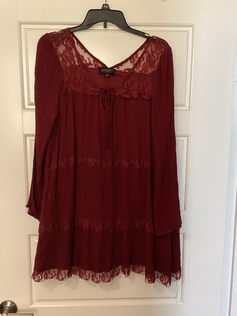 Shyanne Wine western Lace-Trim Peasant mini dress